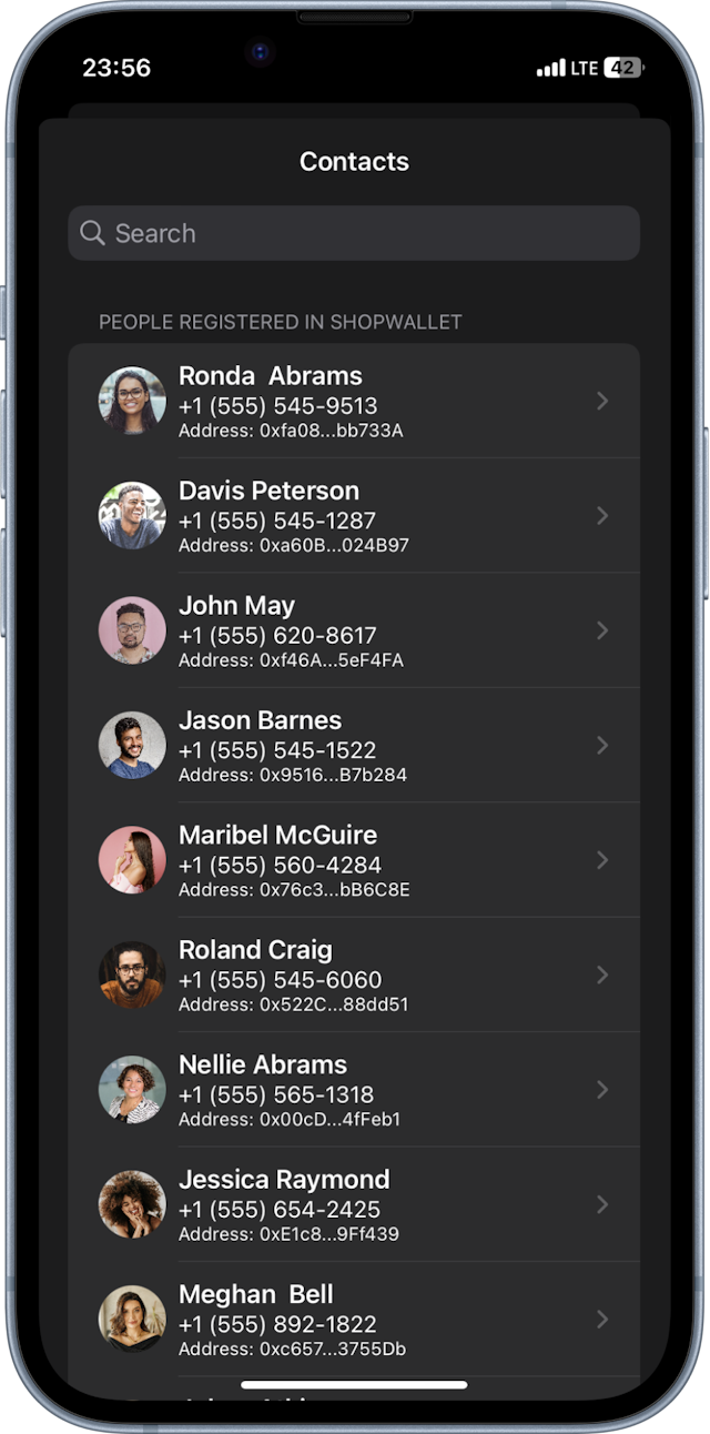 screenshot of contact list