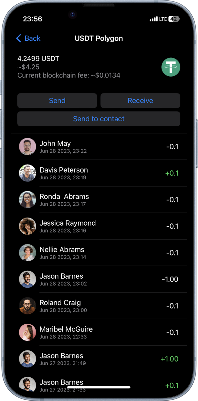 screenshot of contact transactions