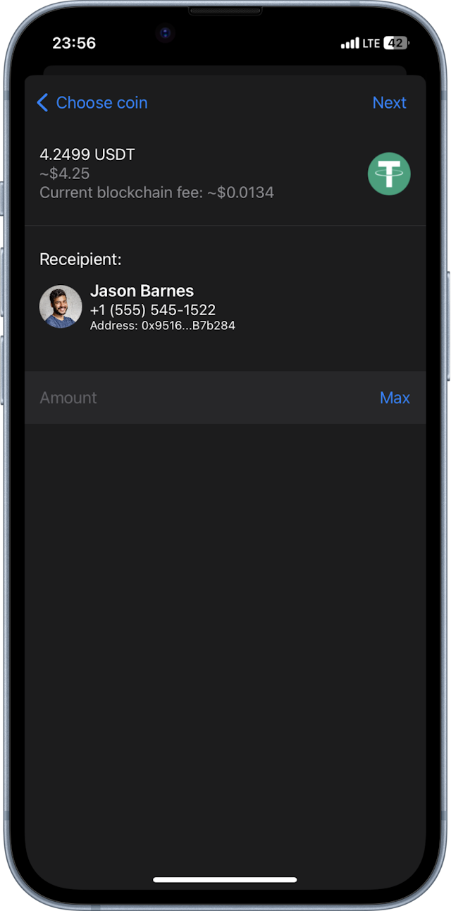 screenshot of sending to contact